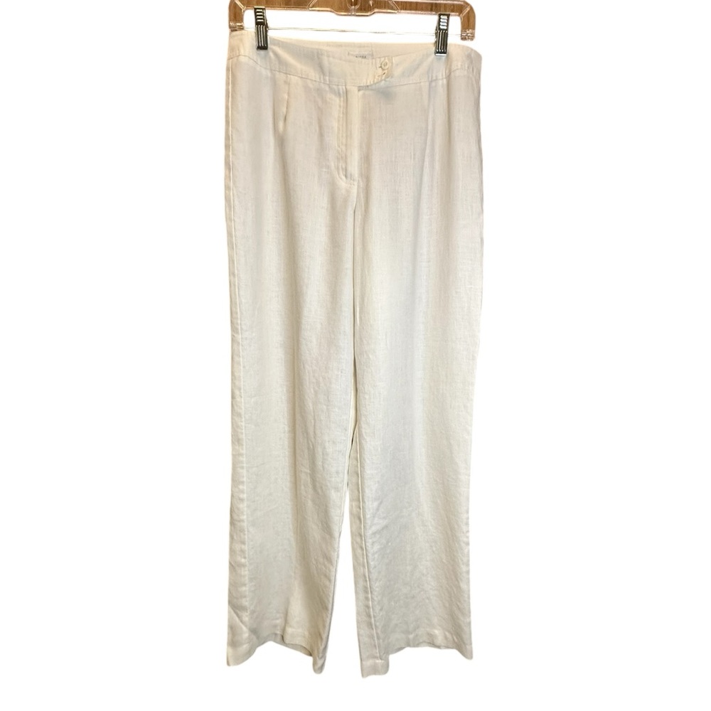 Vintage‎ Liz Claiborne Audra 100% Linen Wide Leg Pants Petite 10P Neutral Y2K